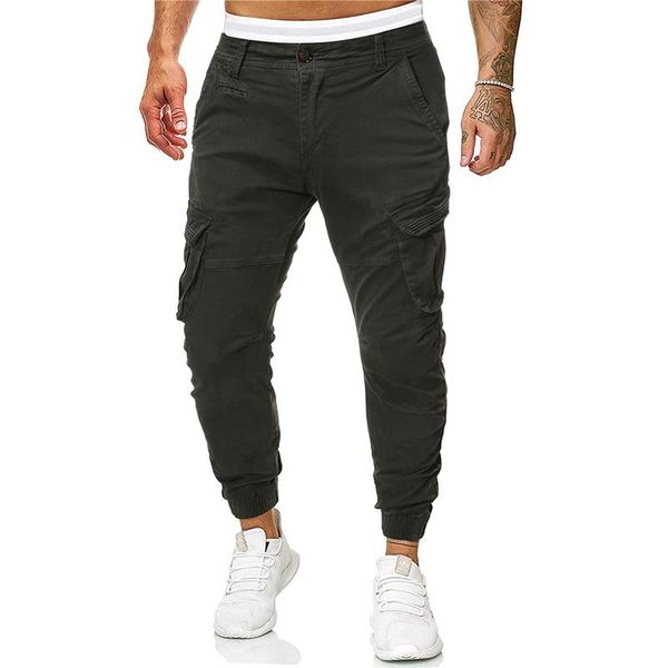 

men's pants casual army green cargo men multi pocket beam feet cotton male trousers autumn trend comfortable long, Black