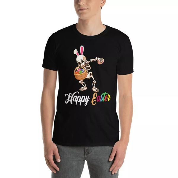 

happy easter funny easter dabbing bunny skeleton egg hunt lover gifts t-shirt, White;black