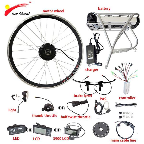 

electric bicycle 36v 48v rear rack lithium battery 250w 350w 500w motor wheel bike conversion kit led lcd display bicicleta eletrica, Silver;blue