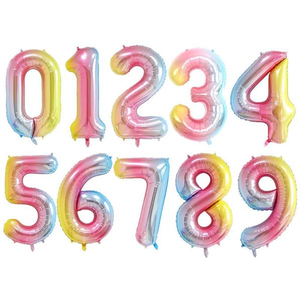 

party decoration 40 inch gradient rainbow big size number 0-9 foil helium balloons birthday celebration large globos