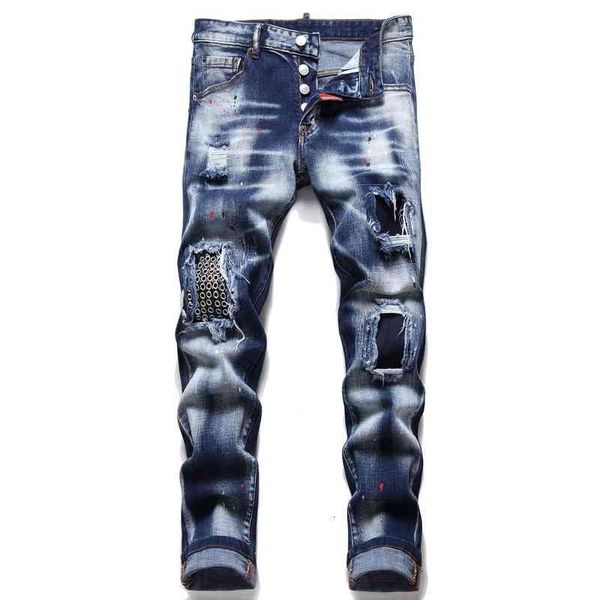 

men's fashion, fashionable personality, unique slim fit, small foot youth jeans, Blue