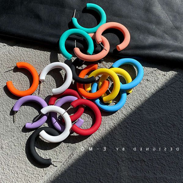 

earrings magic of love circle c-shaped rubber candy color exaggerated earrings ear clip girl, Golden