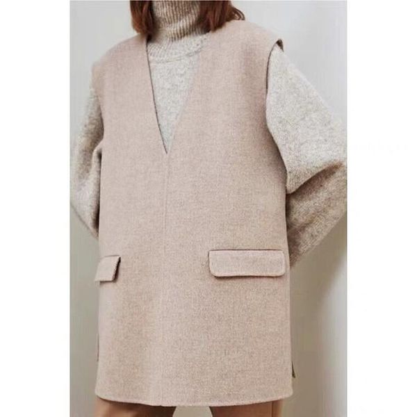 

women's vests autumn and winter women lady deep v woolen vest sweater side split sleeveless jumpers with pockets female fashion pullove, Black;white