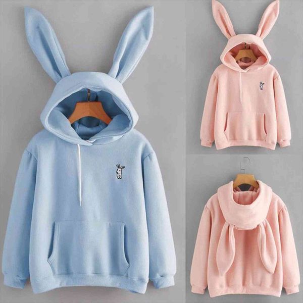 

fashion kawaii cute lovely women sweatshirt long sleeve rabbit ear pullover blouse coat, Black