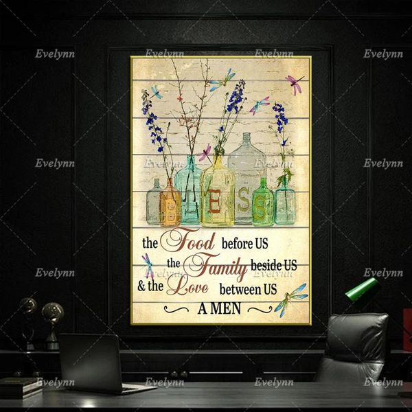

paintings dragonfly - bless, food family love poster, vintage most iconic quotes, home decor canvas wall art prints unique gift