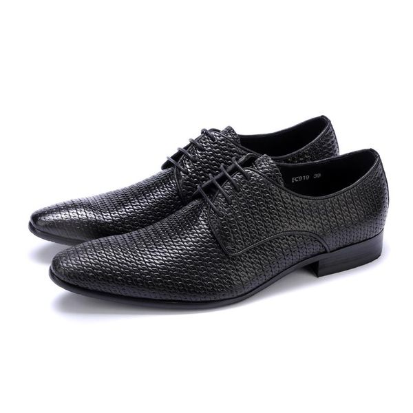 

dress shoes men formal wear leather men's cowhide lace-up wedding tide chaussure homme, Black