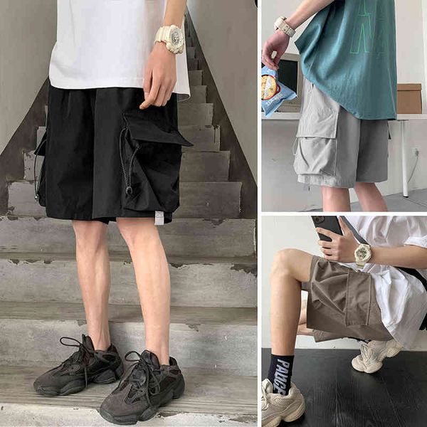 

men summer streetwear casual shorts side-pockets bermuda hip hop cargo shorts knee length black reflective joggers, White;black