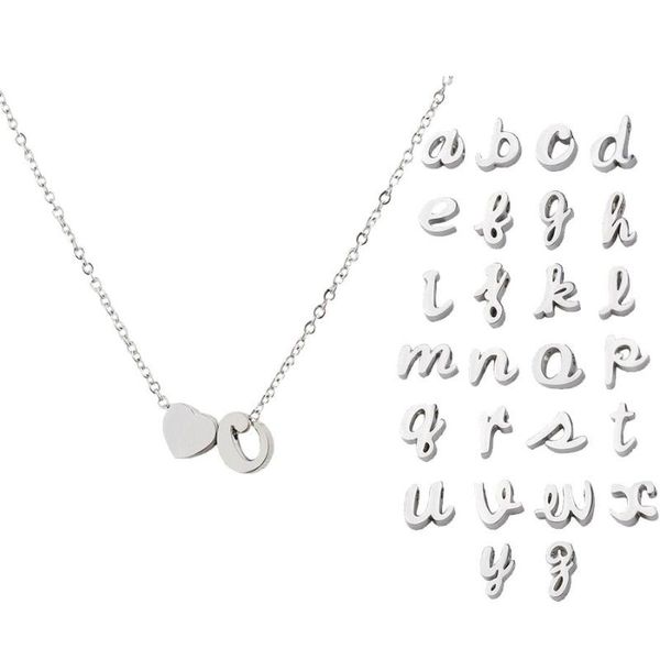 

pendant necklaces necklace for women men steel / gold color stainless love heart letter initial a -z gift couple, Silver