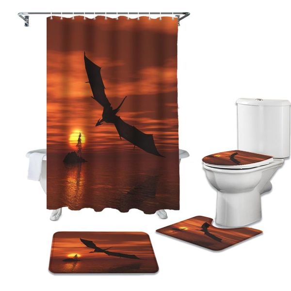 

shower curtains dragon wings sky sunset landscape sea curtain set with rug bath mat bathroom toilet lid cover home decoration