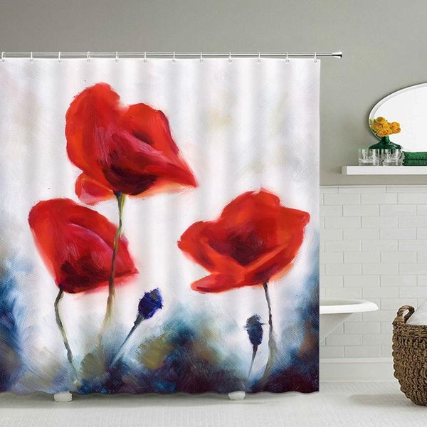 

oil painting flowers scenery pattern shower curtains waterproof fabric bath screen decoration bathroom printed curtain