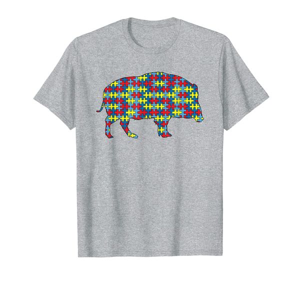 

boar autism awareness kids pig hog tusk puzzle day mom gift t-shirt, White;black