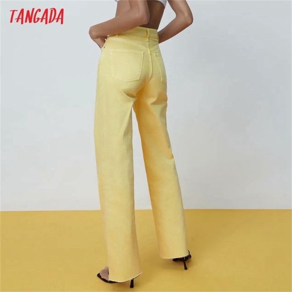 

tangada fashion women yellow denim jeans pants long trousers pockets buttons female high waist trousers 4m155 211111, Blue