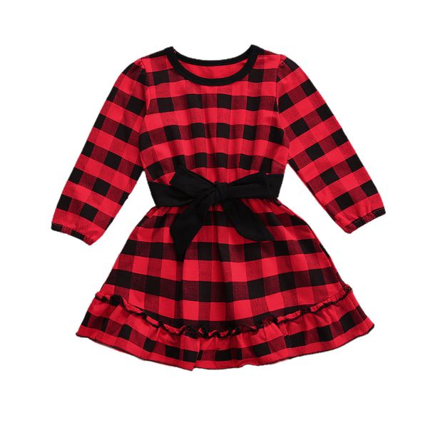 

6m-4y christmas infant toddler baby kid girls dress long sleeve bow plaid red party dresses for xmas year 210515, Red;yellow