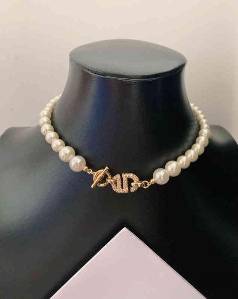 

2022 latest factory wholesale house. new personalized full diamond letter pearl neck chain necklace female, Silver