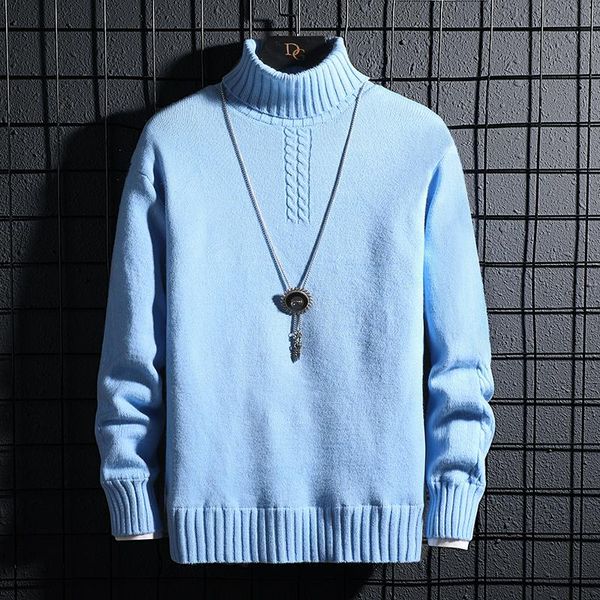 

men's sweaters 2021 winter casual pure color high-neck sheep knit sweater high-quality brushed pullover, White;black