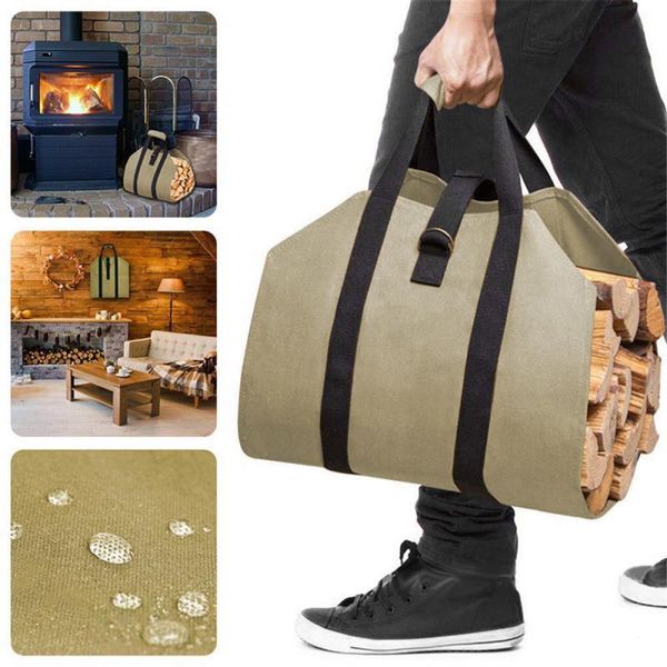 

storage bags waterproof large capacity camping picnic outdoor firewood bag durable canvas carrier tote