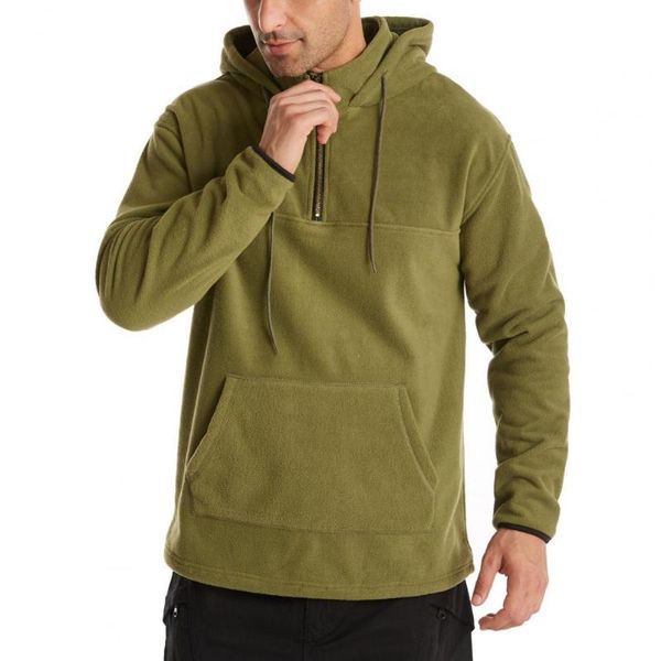

men's hoodies & sweatshirts men hoodie fleece warm solid color stand collar long sleeve pullover drawstring male casual big pocket swea, Black