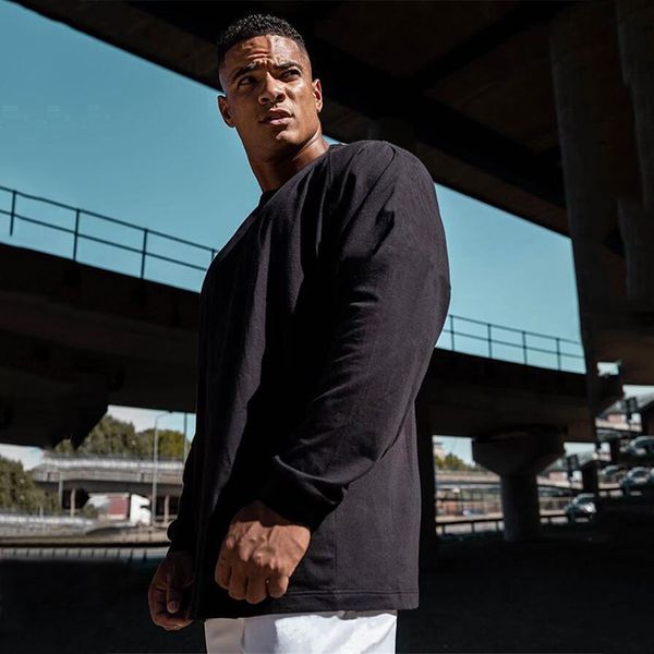 

oversized men's t shirts dropped shoulder long sleeve tees autumn fashion korean style loose t-shirt male cotton tshirt 210421, White;black