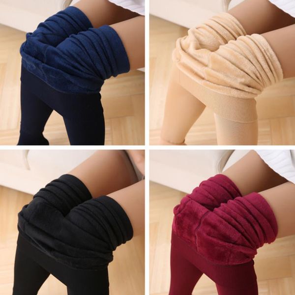 

women's leggings women autumn and winter plus velvet thick warm fleece lined pants slim-fit, Black
