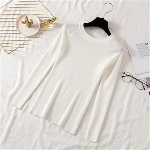 

women's sweaters womens 2021 round neck casual slim fitted basic soft winter knitted women pullover sweater jumpers ladies knitwear, White;black