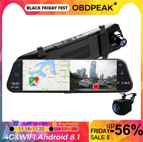 

car video 4g a980 dvr 10" stream media android 8.1 adas dash cam camera gps navigation 1080p wifi recorder dashcam 24h