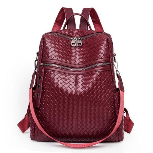 

weave leather women's backpacks anti-theft backpack travel school bags for teenagers girls large capacity mochila