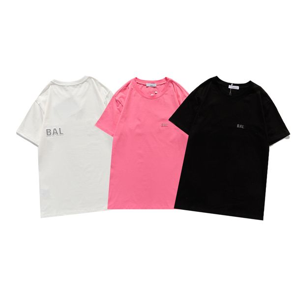 

men and women t shirts classic luxury front back three-dimensional reflective letters short-sleeved high-quality couple wild limit top, White;black