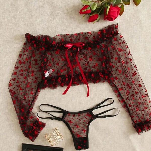 

bras sets l bowknot g string thong sensual lingerie women underwear set erotic lingere, Red;black