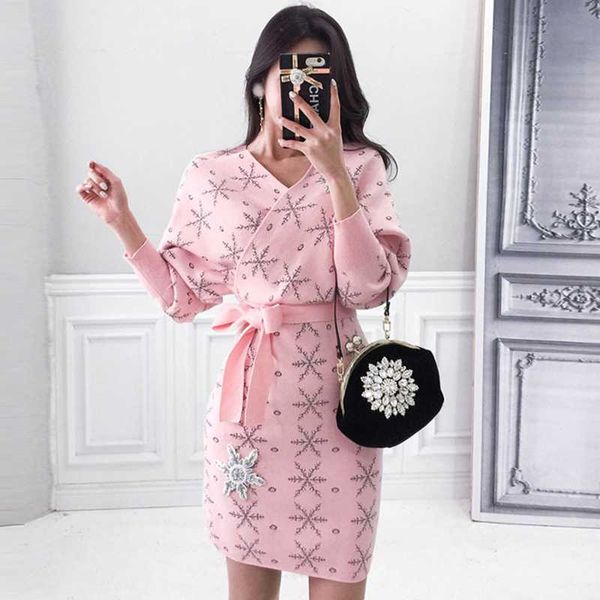 

casual dresses 2021 autumn and winter knitted dress snowflake diamond-studded thick warm vestidos, Black;gray