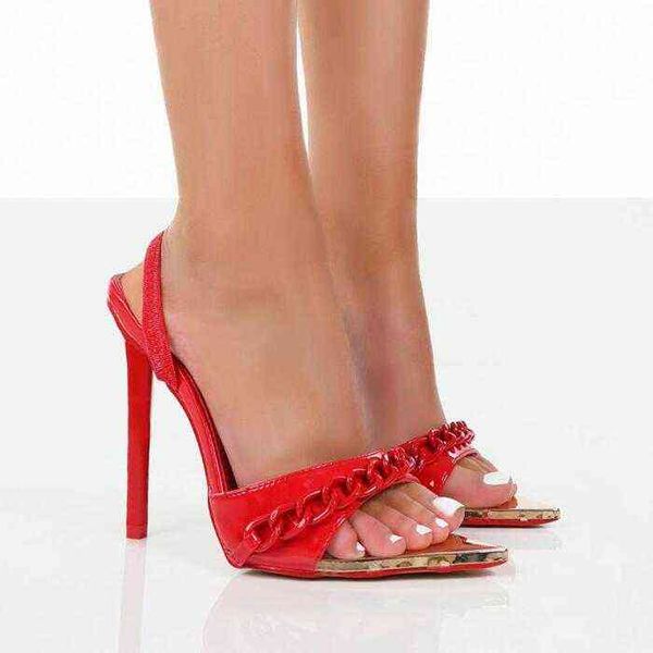 

2022 new ankle strap sandals summer stiletto heels gladiator solid party women shoes fashion chain large size 35~41, Black