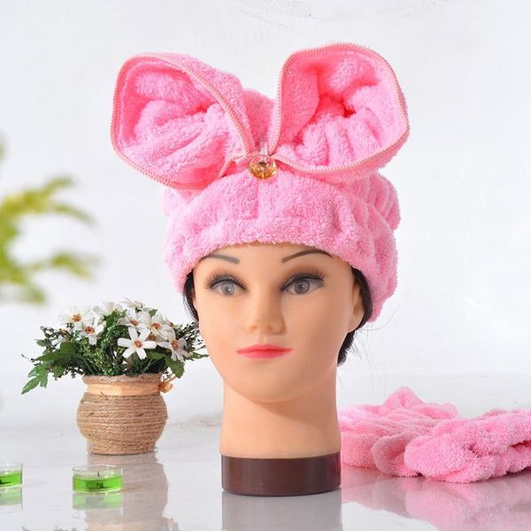 

towel quickly dry hair hat wrapped microfiber turban bath with cute ears bathroom accessories
