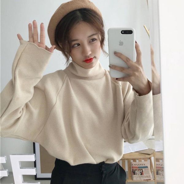 

women's t-shirt oversized long sleeve turtleneck women autumn 2021 harajuku loose solid color tees schoolgirl casual clothes spring, White