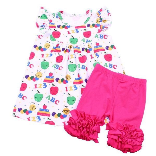 

children clothing set back to school printed baby girls dress sets flutter kids outfits for 12m 7t years, White