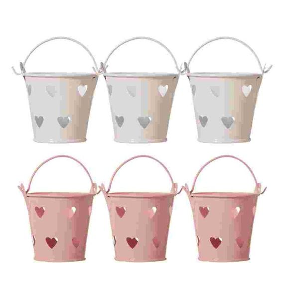

gift wrap 6pcs tinplate buckets hollow-out heart shaped flower pots candy organizing boxes for home wedding (white +)