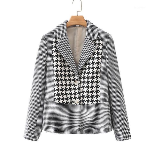 

women's suits & blazers 2021 autumn women vintage elegant plaid checkered blazer chic single-breasted office ladies loose long sleeve f, White;black