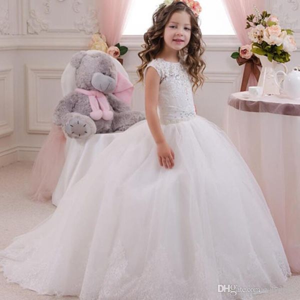 

girl's dresses elegant satin a line flower girls lace applique pageant princess kids party gowns, Red;yellow