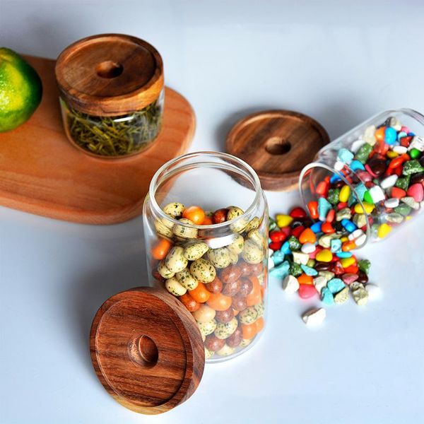 

storage bottles & jars wood lid candy cookies kitchen spices tea coffee beans organizer container bottle airtight cereal rice food tank