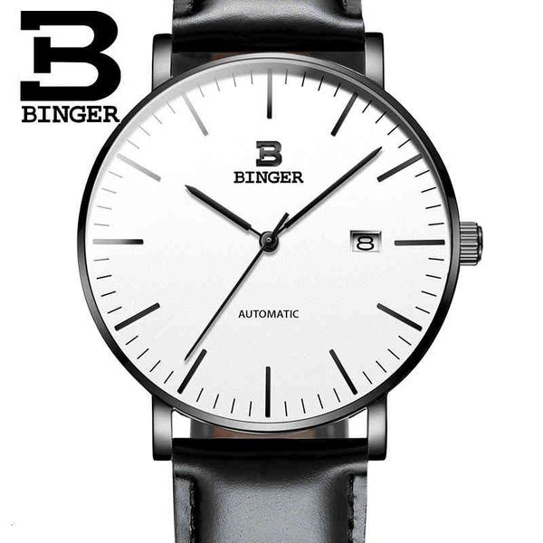 

binger watches men's fashion swiss leather relogio masculino waterproof automatic movement mechanical, Slivery;brown