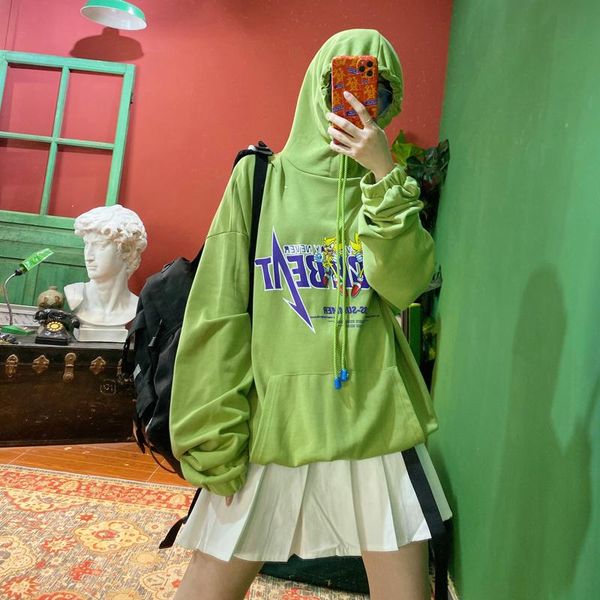 

women's hoodies & sweatshirts street hip-hop cute cartoon print loose large bf boyfriend style hoodie pullover thin spring girl, Black