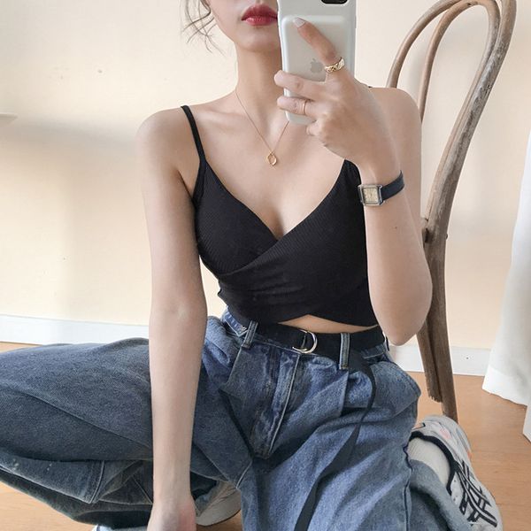 

women's tanks camis fashion casual basic ladies v neck backless solid spaghetti strap cropped summer women knitted clubwear clothes sl, White