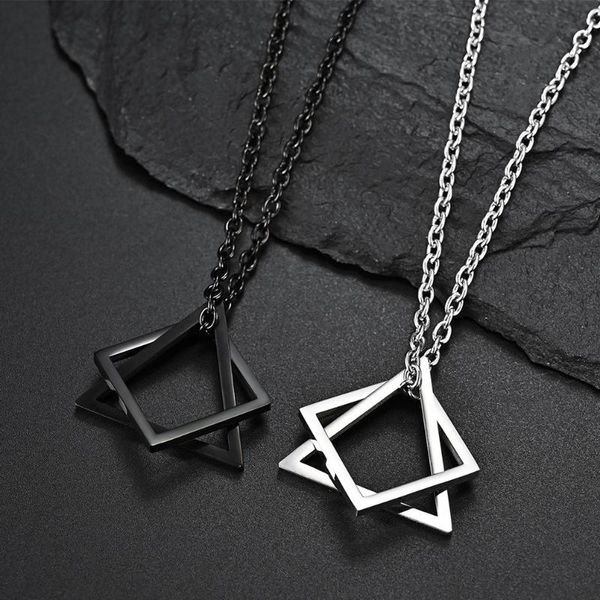 

pendant necklaces trendy square triangle interlocking necklace for men boys teens simple geometric chains fashion jewelry, Silver