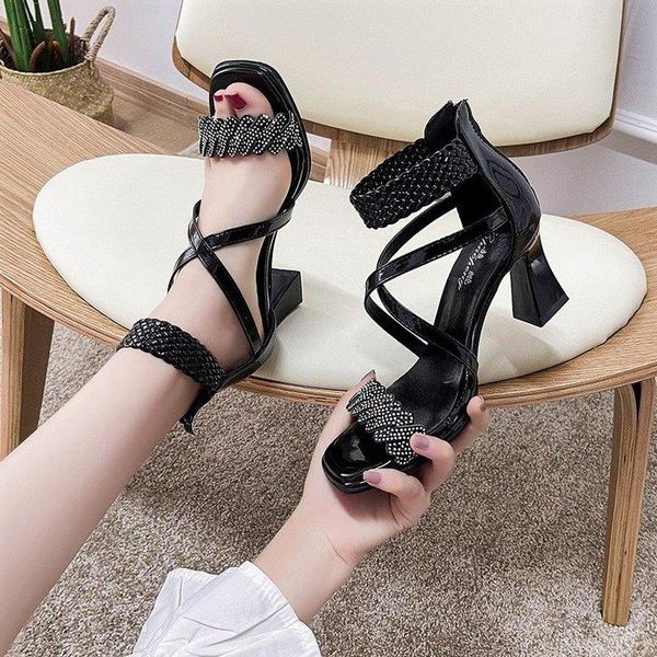 

dress shoes 2021 high heel sandals ladies crystal dance, Black