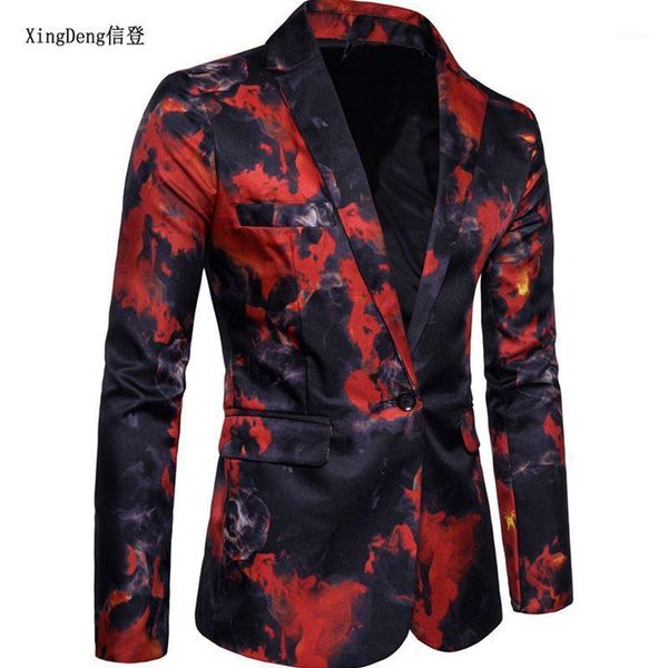 

men's suits & blazers xingdeng casual blazer men fashion slim fit jacket pattern printed blaser homens mens personality red blue m-3xl, White;black