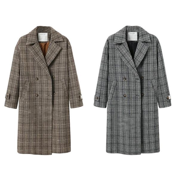

autumn and winter women's loose double-breasted coat jacket wool & blends, Black