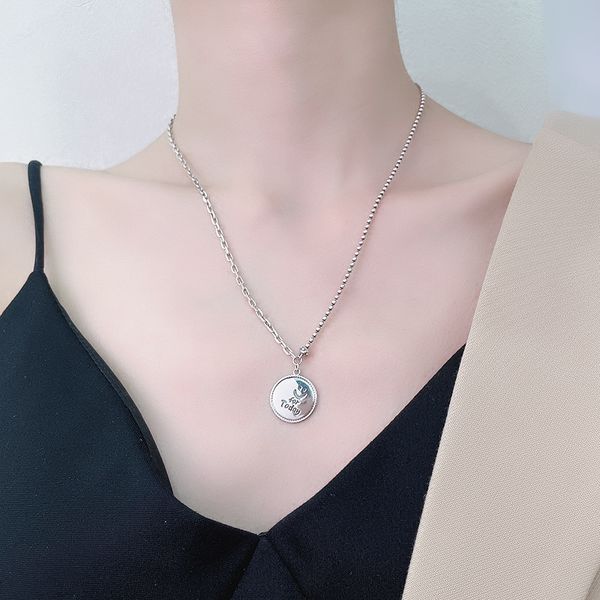 

chaosheng s925 sterling silver creative personality round brand letter smiling face necklace japanese and korean version cool style clavicle