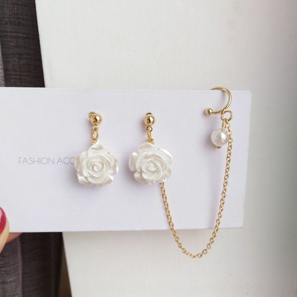

TmC1 s925 silver white and rose flower temperament earbone clipone-piece personalized stud s925 silver white and earrings rose flower tempe, Golden;silver