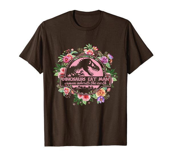 

dinosaurs eat man woman inherits the earth flower t-shirt, White;black