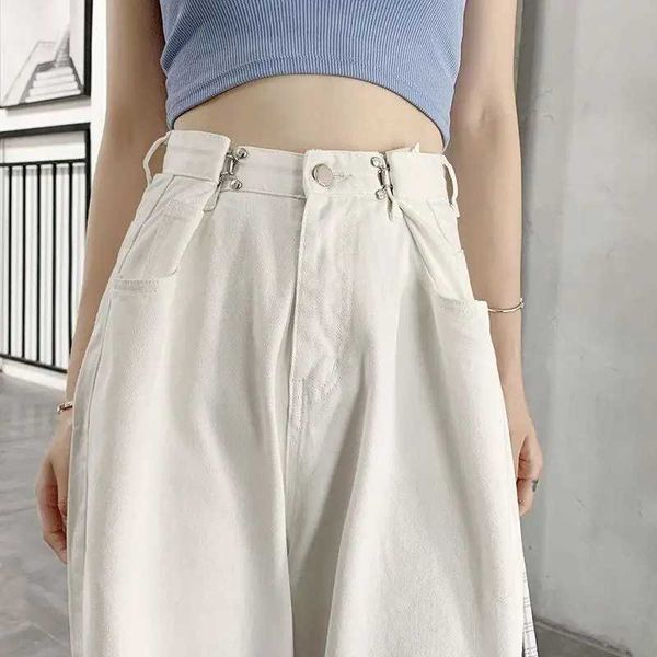 

spring white plus size high waist jeans streetwear wide leg pant's fashion trousers full length loose denim 210927, Blue