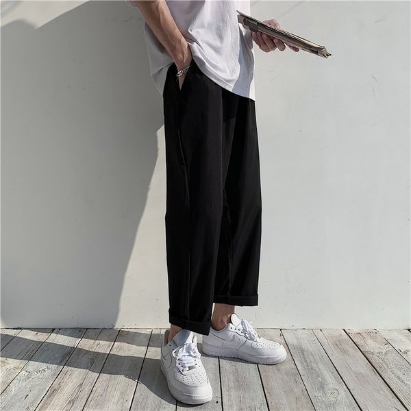 

casual loose black pants for men pockets korean straight leg trousers men streetwear vintage harem pants pantalon homme uu3w