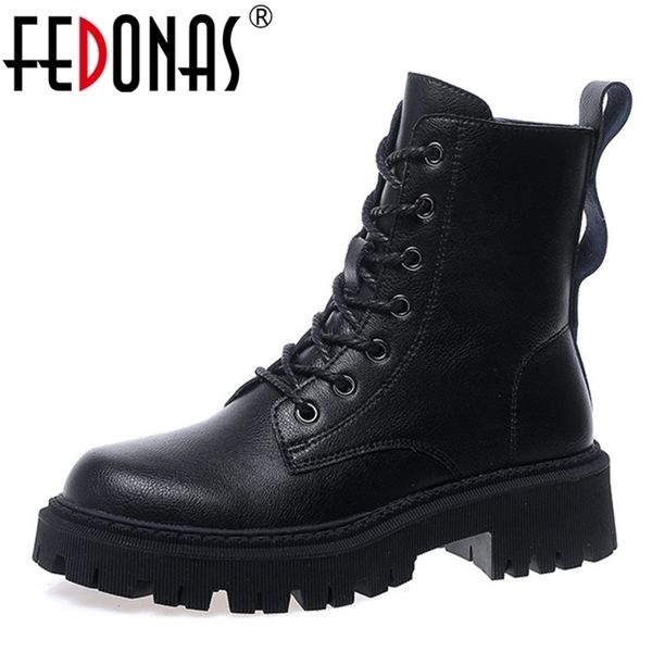 

fedonas fashion back zipper shoes woman genuine leather y heels motorcycle boots for women wedding party ankle 211103, Black